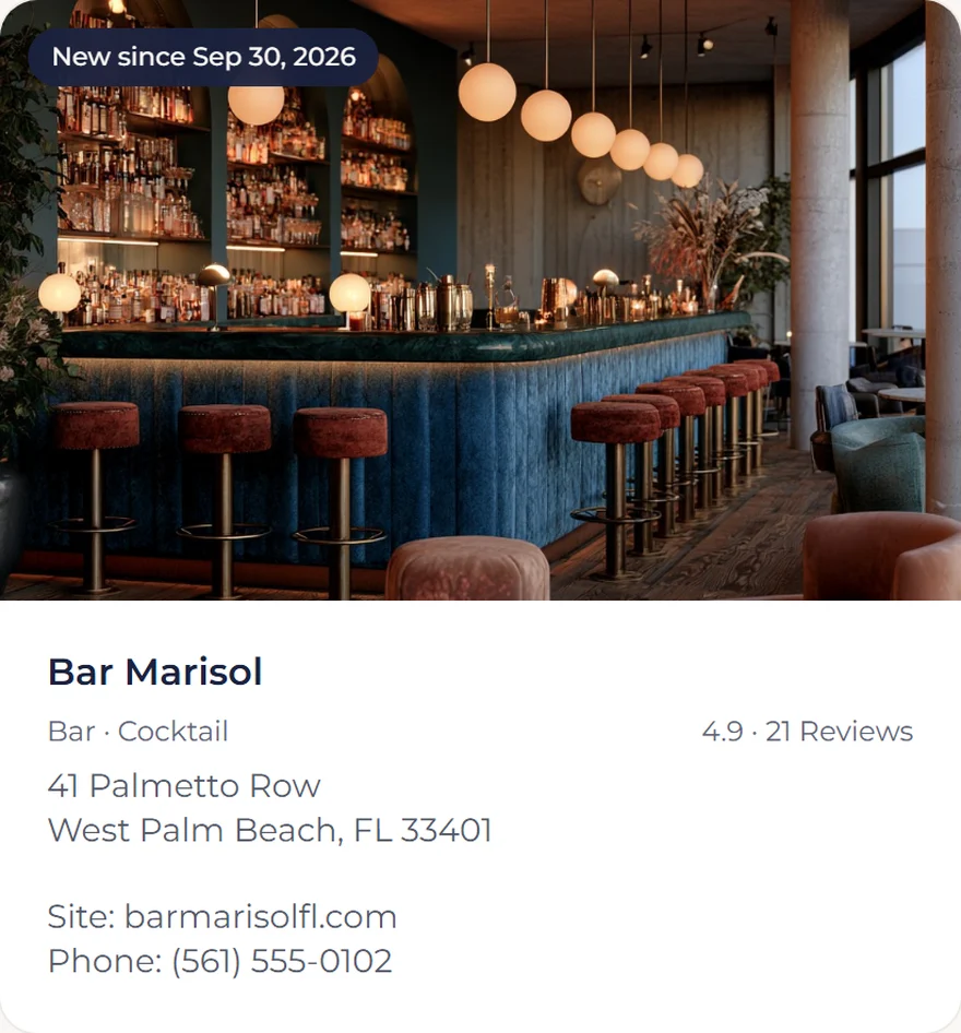 A newly opened cocktail bar on the weekly list